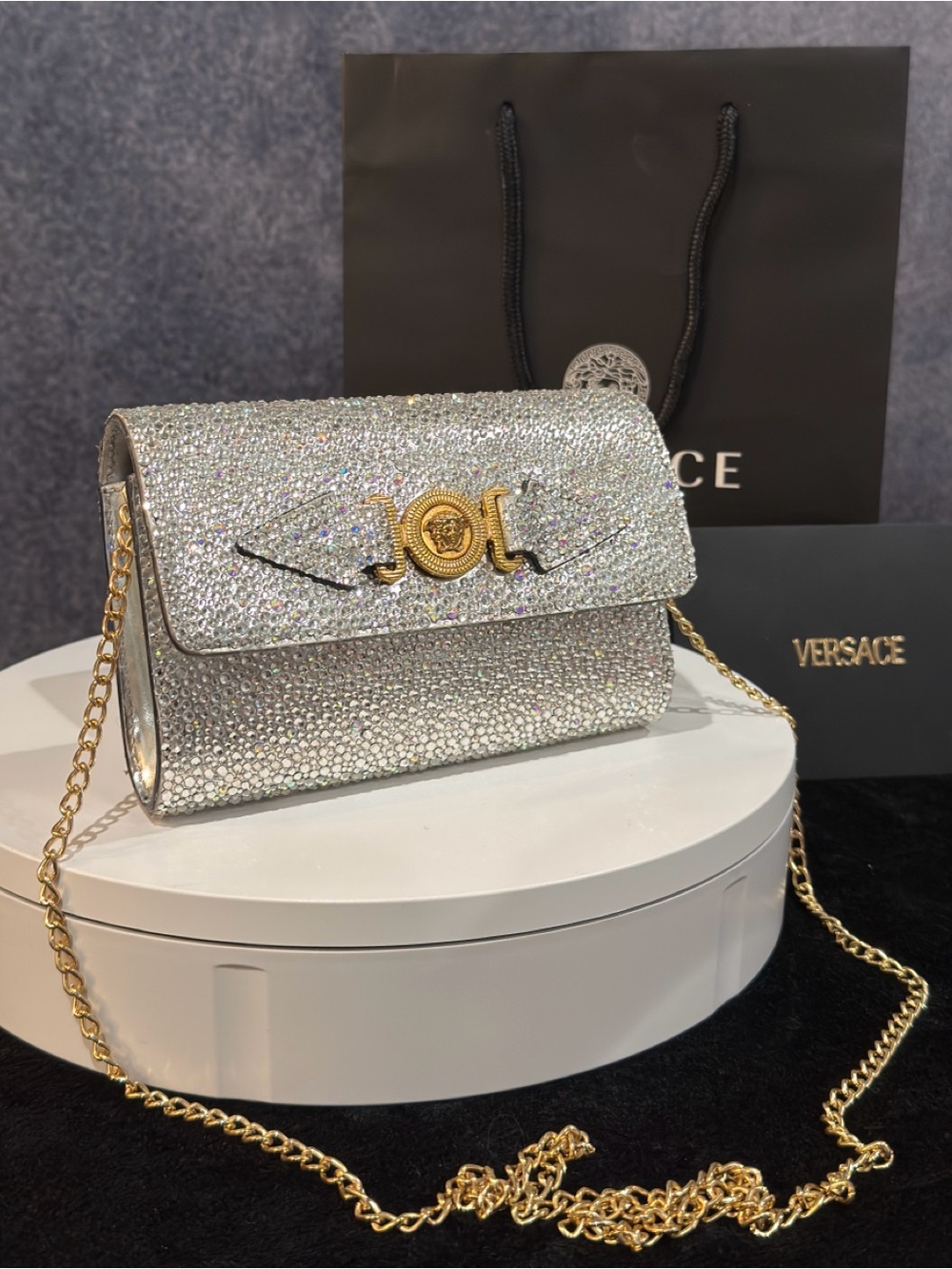 Versace La Medusa Crystal Mini Crossbody Shoulder Clutch Bag Mixed Metals - Picture 4 of 14